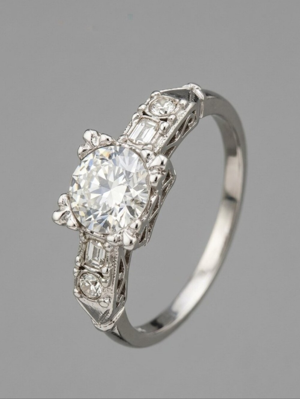 Sterling Silver Prong Set Cubic Zirconia With Side Accent Stones Size 5